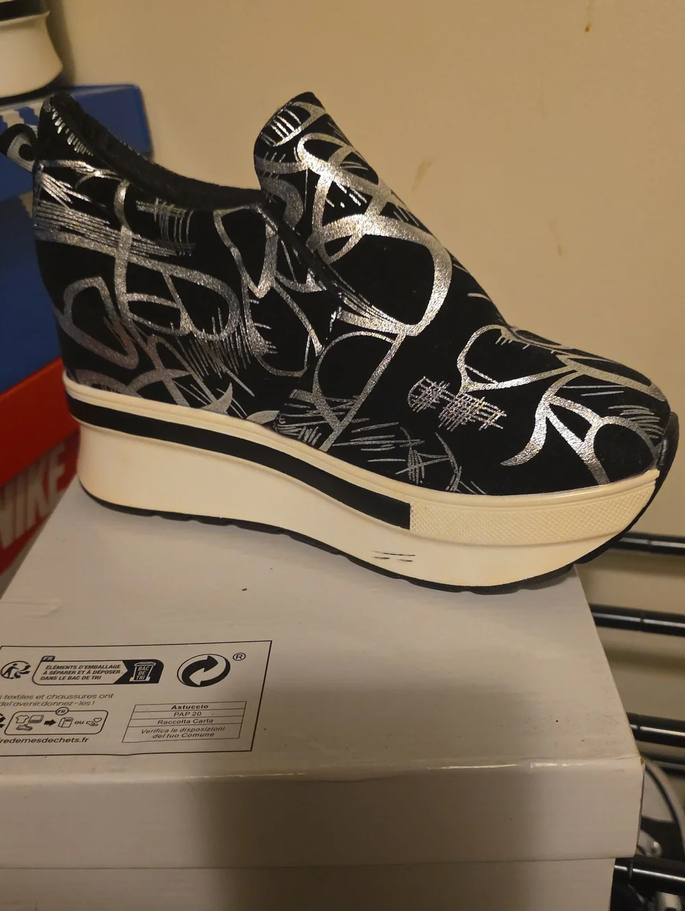 Women's Metallic Black Slip-On Platform Wedge Sneakers